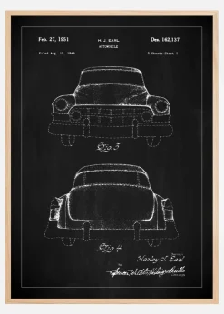 Patenttegning - Cadillac II - Sort Plakat (21x29.7 cm (A4))