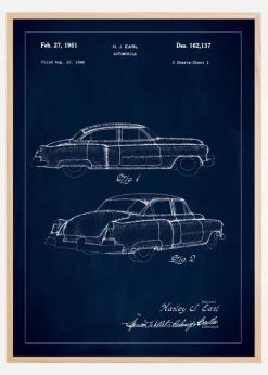 Patenttegning - Cadillac I - Blå Plakat (21x29.7 cm (A4))