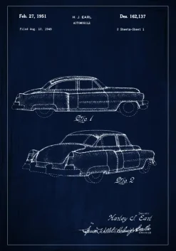 Patenttegning - Cadillac I - Blå Plakat (21x29.7 cm (A4))