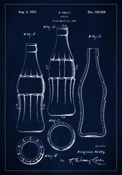 Patenttegning - Coca Cola flaske - Blå Plakat (21x29.7 cm (A4))