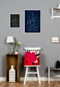 Patenttegning - Coca Cola flaske - Blå Plakat (21x29.7 cm (A4))