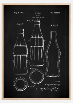 Patenttegning - Coca Cola flaske - Sort Plakat (21x29.7 cm (A4))