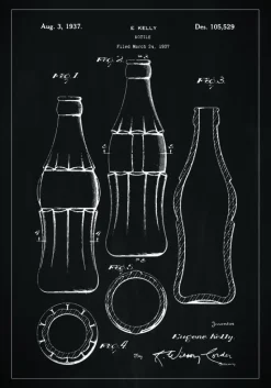Patenttegning - Coca Cola flaske - Sort Plakat (21x29.7 cm (A4))