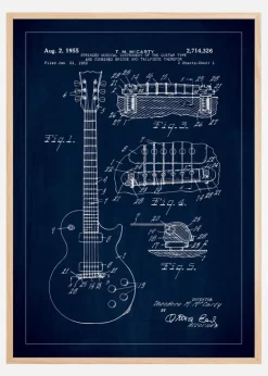 Patenttegning - El-guitar I - Blå Plakat (21x29.7 cm (A4))
