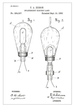 Patenttegning - Elpære A - Hvid Plakat (21x29.7 cm (A4))