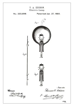Patenttegning - Elpære B - Hvid Plakat (21x29.7 cm (A4))