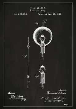 Patenttegning - Elpære B - Sort Plakat (21x29.7 cm (A4))