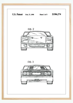 Patenttegning - Ferrari F40 III Plakat (21x29.7 cm (A4))