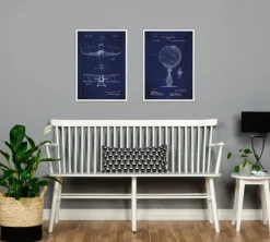 Patenttegning - Fly - Blå Plakat (21x29.7 cm (A4))