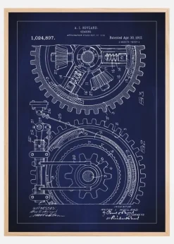Patenttegning - Gear - Blå Plakat (21x29.7 cm (A4))
