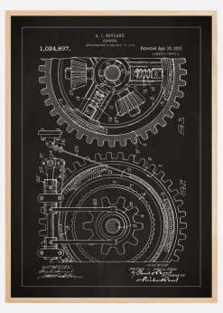Patenttegning - Gear - Sort Plakat (21x29.7 cm (A4))