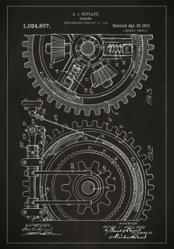 Patenttegning - Gear - Sort Plakat (21x29.7 cm (A4))