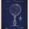 Patenttegning - Jordglobe - Blå Plakat (21x29.7 cm (A4))
