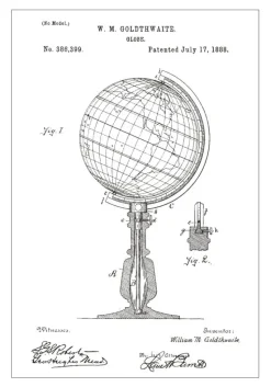 Patenttegning - Jordglobe - Hvid Plakat (21x29.7 cm (A4))