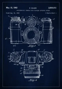 Patenttegning - Kamera I - Blå Plakat (21x29.7 cm (A4))