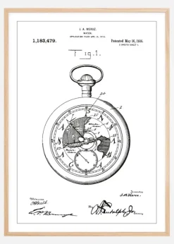 Patenttegning - Lommeur - Hvid Plakat (21x29.7 cm (A4))