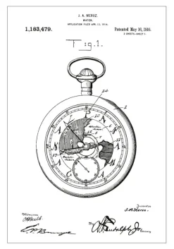 Patenttegning - Lommeur - Hvid Plakat (21x29.7 cm (A4))