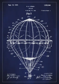 Patenttegning - Luftballon - Blå Plakat (21x29.7 cm (A4))