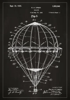 Patenttegning - Luftballon - Sort Plakat (21x29.7 cm (A4))