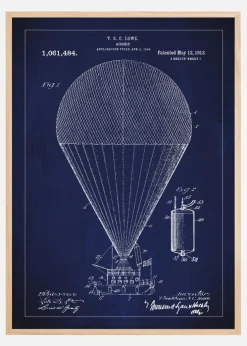 Patenttegning - Luftskib - Blå Plakat (21x29.7 cm (A4))