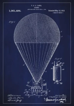 Patenttegning - Luftskib - Blå Plakat (21x29.7 cm (A4))
