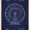 Patenttegning - Pariserhjul - Blå Plakat (21x29.7 cm (A4))