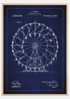 Patenttegning - Pariserhjul - Blå Plakat (21x29.7 cm (A4))