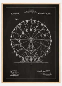 Patenttegning - Pariserhjul - Sort Plakat (21x29.7 cm (A4))