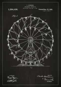 Patenttegning - Pariserhjul - Sort Plakat (21x29.7 cm (A4))