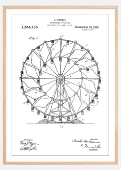 Patenttegning - Pariserhjul - Hvid Plakat (21x29.7 cm (A4))