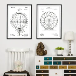 Patenttegning - Pariserhjul - Hvid Plakat (21x29.7 cm (A4))