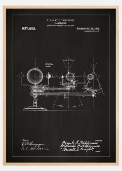 Patenttegning - Planetarium - Sort Plakat (21x29.7 cm (A4))