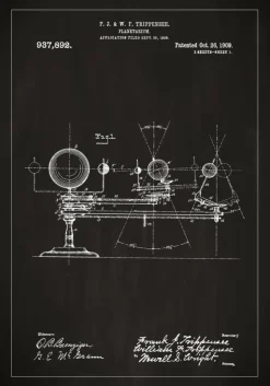 Patenttegning - Planetarium - Sort Plakat (21x29.7 cm (A4))