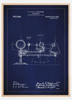 Patenttegning - Planetarium - Blå Plakat (21x29.7 cm (A4))