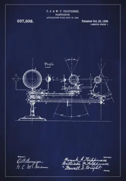 Patenttegning - Planetarium - Blå Plakat (21x29.7 cm (A4))