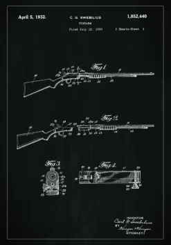Patenttegning - Rifler I - Sort Plakat (21x29.7 cm (A4))