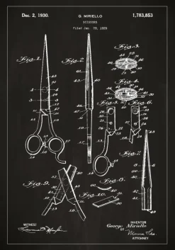 Patenttegning - Saks - Sort Plakat (21x29.7 cm (A4))
