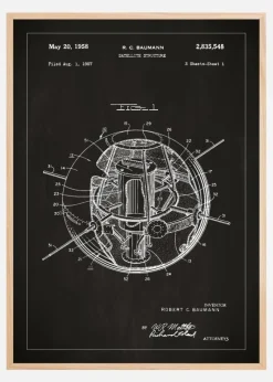 Patenttegning - Satellit - Sort Plakat (21x29.7 cm (A4))