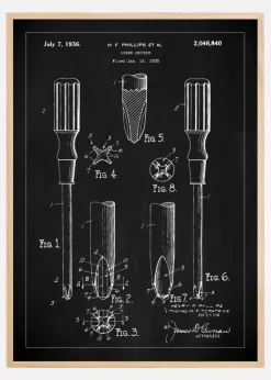 Patenttegning - Skruetrækker - Sort Plakat (21x29.7 cm (A4))