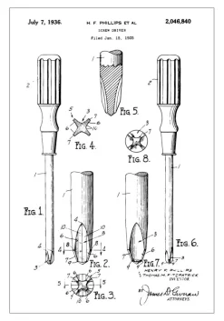 Patenttegning - Skruetrækker Plakat (21x29.7 cm (A4))