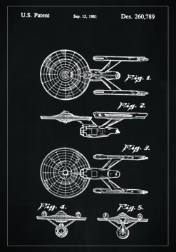 Patenttegning - Star Trek - USS Enterprise - Sort Plakat (21x29.7 cm (A4))