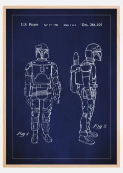 Patenttegning - Star Wars - Boba Fett - Blå Plakat (21x29.7 cm (A4))