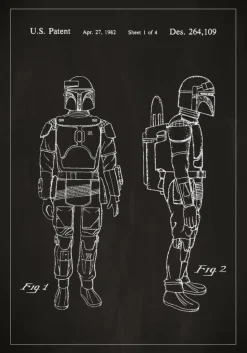 Patenttegning - Star Wars - Boba Fett - Sort Plakat (21x29.7 cm (A4))