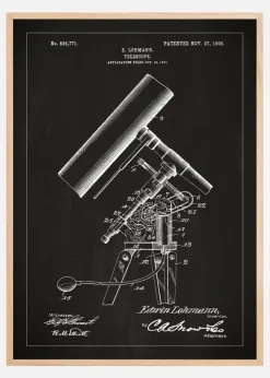 Patenttegning - Teleskop - Sort Plakat (21x29.7 cm (A4))