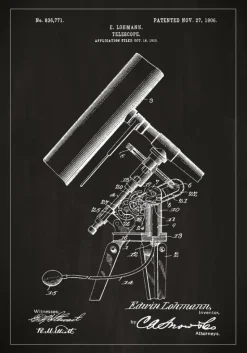 Patenttegning - Teleskop - Sort Plakat (21x29.7 cm (A4))