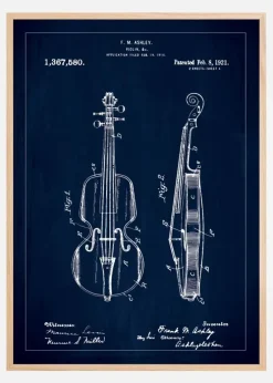 Patenttegning - Violin - Blå Plakat (21x29.7 cm (A4))