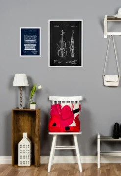 Patenttegning - Violin - Sort Plakat (21x29.7 cm (A4))