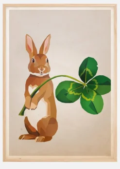 Rabbit with clover Plakat (21x29.7 cm (A4))