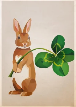 Rabbit with clover Plakat (21x29.7 cm (A4))