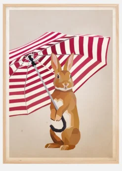Rabbit with Umbrella Plakat (21x29.7 cm (A4))